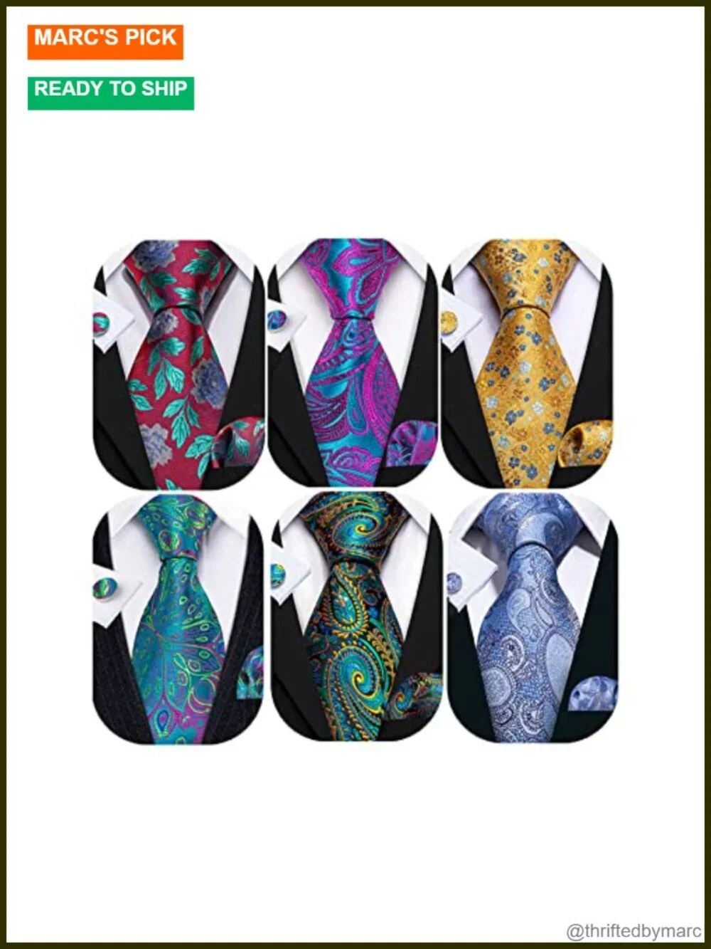 6pcs Men Tie Set Silk Textured Woven Necktie Handkerchief Cufflinks Business